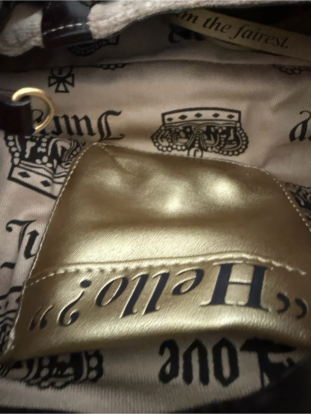 Juicy Couture Velour Satchel Shoulder Bag Doe Brown Y2K Heart Charm - Picture 15 of 16